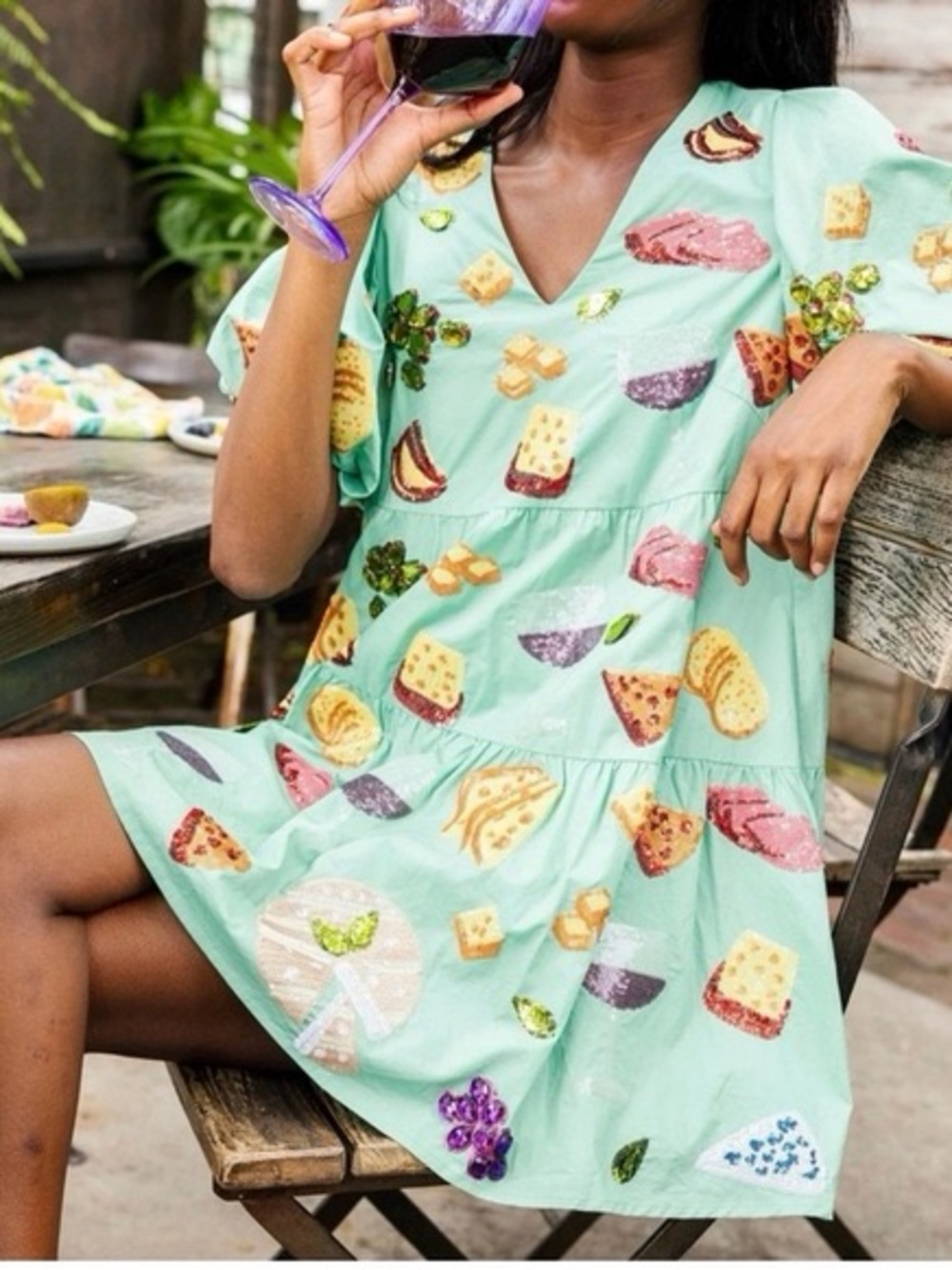 QUEEN OF SPARKLES Mint Green Cheese Wine Charcuterie Dress